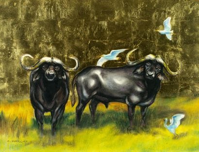 ANDRE MARGAT (1903-1999) Les Buffles Pastel,...