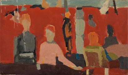 ROUGEMONT (XXe) Figures au fond rouge Huile...