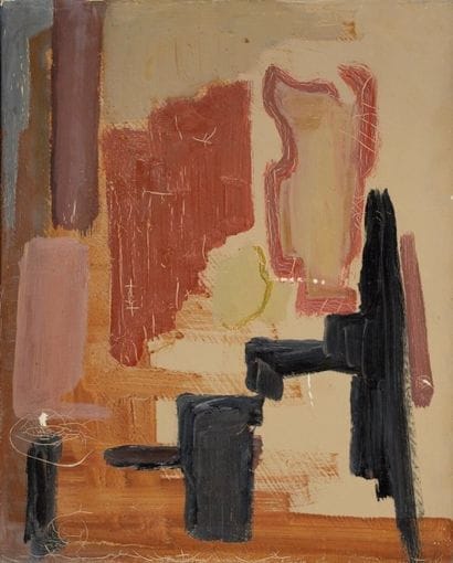 ECOLE MODERNE Sans titre rouge et brun. Peinture...