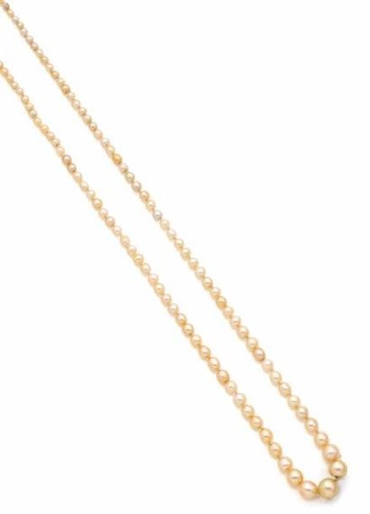 COLLIER de perles blanches en chute. Fermoir...