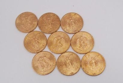 LOT de 9 PIECES de 50 PESOS en or jaune....