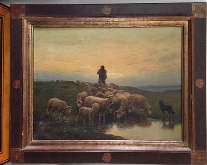 A. DERIANS (XIXe) Bergère et son troupeau,...