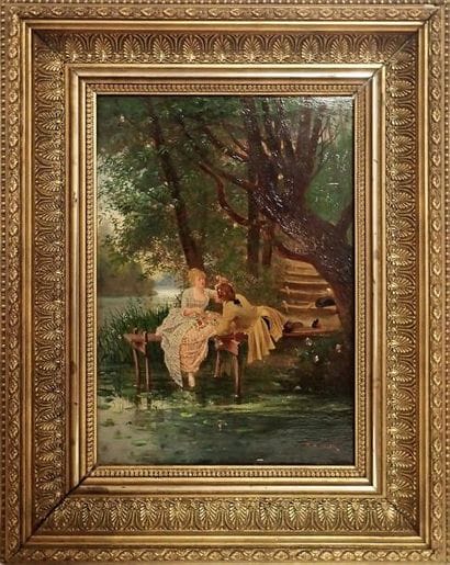 M.LELOIR (XIXe-XXe) Scène galante Huile sur...