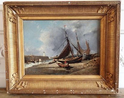 ECOLE FRANCAISE XIXème siècle Bateaux à marée...