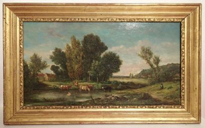 H. BYR (XIXe) Paysage aux vaches et Arrivée...