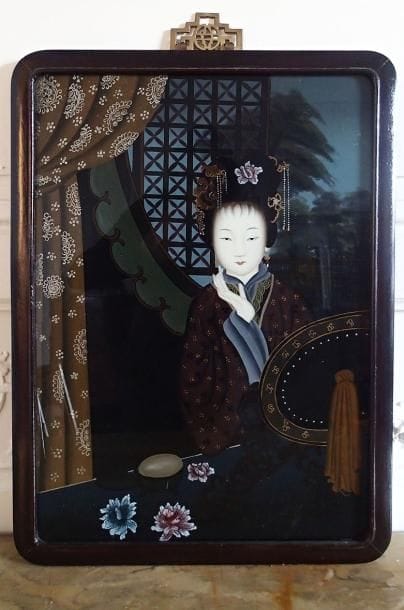 CHINE Portrait de femme Peinture en fixé...
