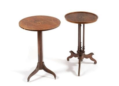 deux guéridons de forme ronde, en palissandre...