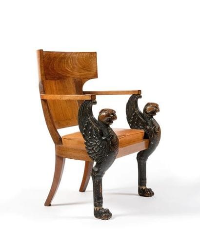 Fauteuil de bureau à dossier cintré en acajou,...