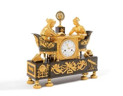 Pendule en bronze, tôle patinés et bronze...