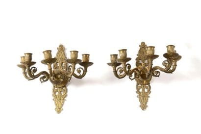 Paire d'appliques en bronze, à cinq branches...