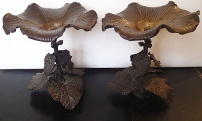 PAIRE DE CASSOLETTES en bronze patiné à décor...