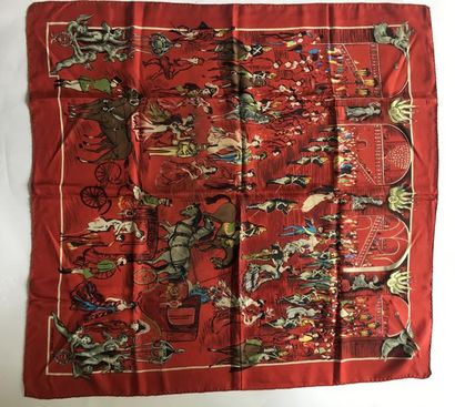 HERMES Foulard en soie signé Clerc 86 x 86...