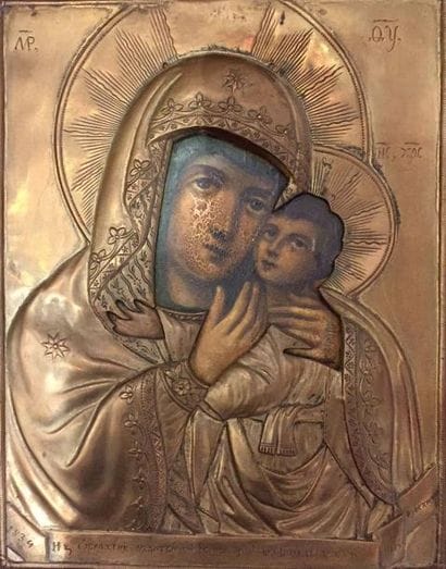 ICÔNE : LA MÈRE DE DIEU DE TENDRESSE. Peinture...