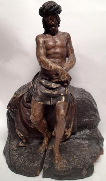 CHRIST aux liens en bois sculpté et polychromé....