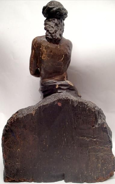 CHRIST aux liens en bois sculpté et polychromé....