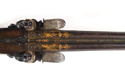 FUSIL DE CHASSE DOUBLE A SILEX. Canons ronds...