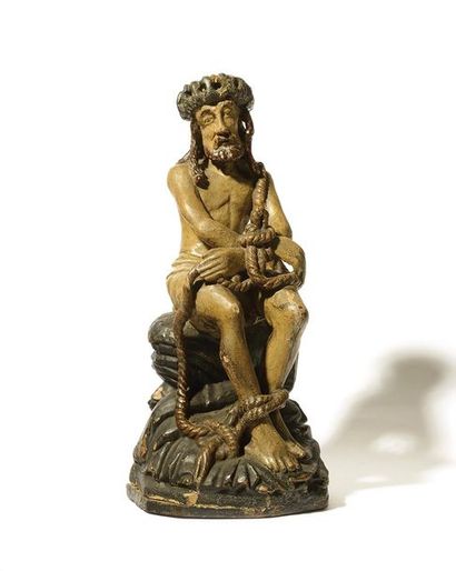 CHRIST AUX LIENS en bois sculpté et polychromé....