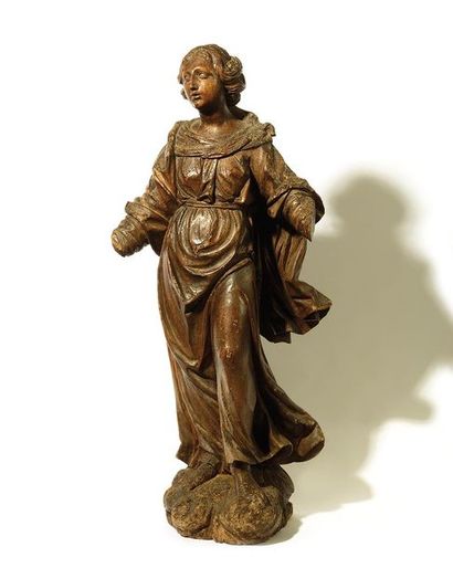 SAINTE FEMME en bois sculpté. XVIIe siècle...