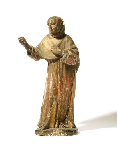 SAINT MOINE en bois sculpté, polychromé et...