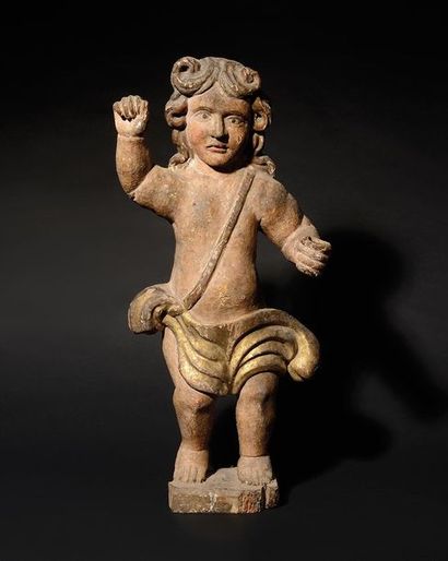 CUPIDON en bois sculpté, polychromé et doré...
