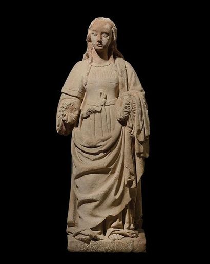 SAINTE FEMME en pierre calcaire sculptée....