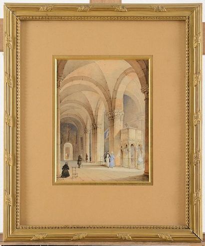 Carlo GILIO (?-1841) Intérieur d’église Aquarelle...