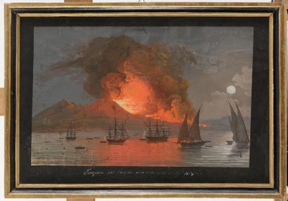 ECOLE NAPOLITAINE du XIXe siècle Deux éruptions...