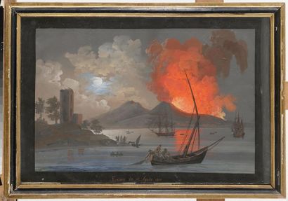 ECOLE NAPOLITAINE du XIXe siècle Deux éruptions...