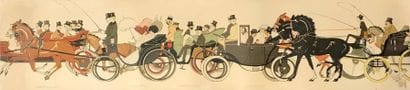 SEM (1863-1934) Frise de calèches Lithographie...
