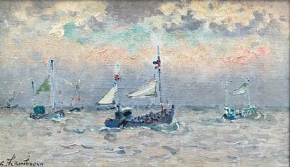 ANDRE HAMBOURG (1909-1999) Chalutiers au...