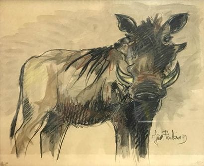 JEAN POULAIN (1884-1967) Phacochère Fusain,...