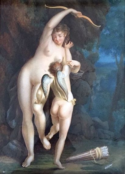 D'après PRUDHON Vénus et Psyché Gouache et...