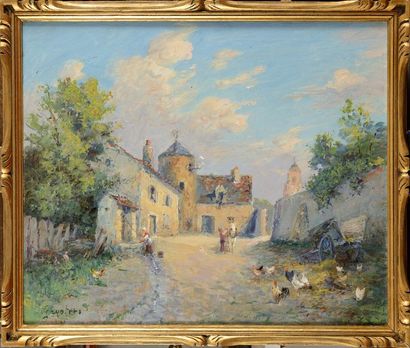 GROOTERS (XIXe-XXe) Cour de ferme Huile sur...