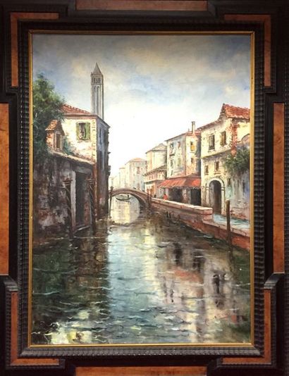 Anton BRIOSCHI (1855-1920) Vue de canal Huile...