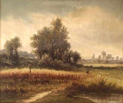 R.T. STUART (XIX) Paysage au champ Huile...