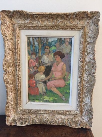Emile DORREE (1883-1959) Personnages au jardin...