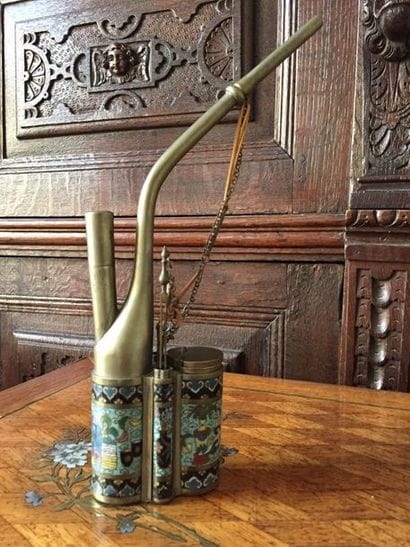 PIPE A OPIUM en cloisonné Haut : 27 cm