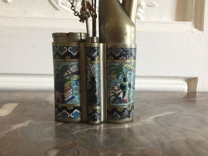 PIPE A OPIUM en cloisonné Haut : 27 cm