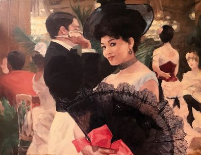 LEON ZEYTLINE (1885-1962) La dame à l'éventail...