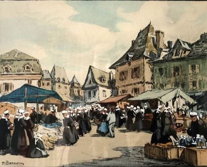 HENRI BARNOIN (1882-1940) Marché en Bretagne...