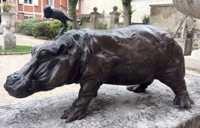 Robert GODEFROY (1928-2001) Hippopotame Bronze...