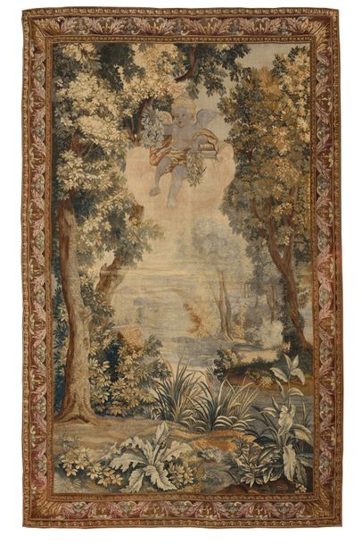 AUBUSSON Verdure animée d'un angelot dans...