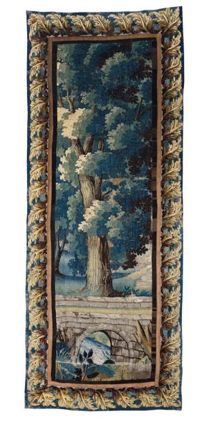 AUBUSSON Verdure animée d'un pont Tapisserie...