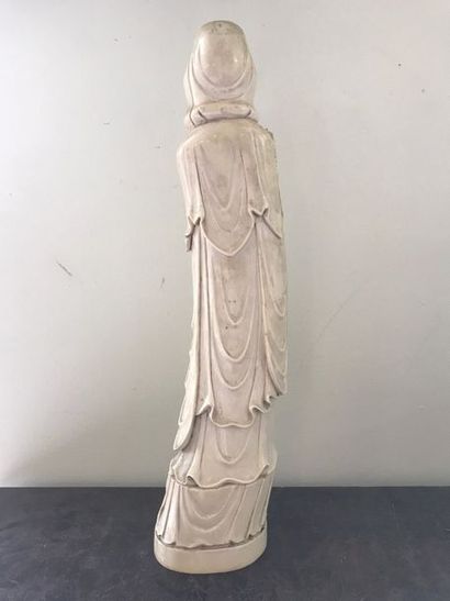 CHINE Grande Statuette de Guanyin en ivoire,...