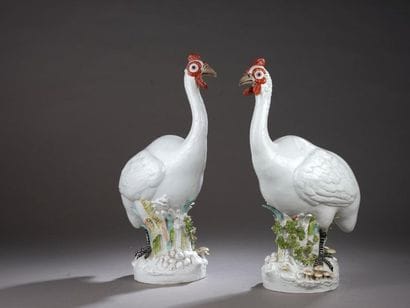 Dans le goût de MEISSEN.
Paire de pintades...