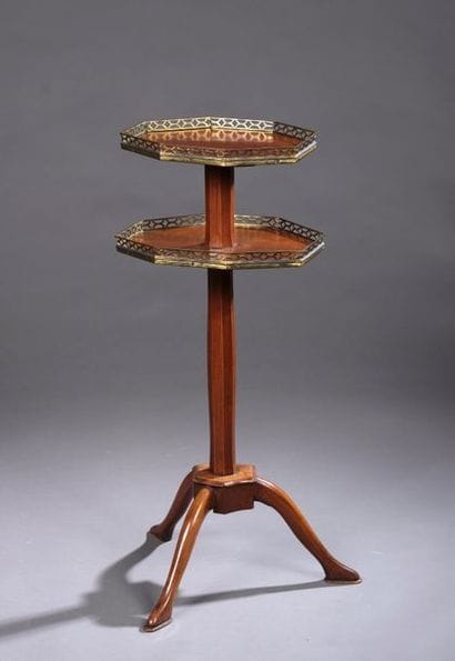 Petite table à thé en bois exotique à deux...
