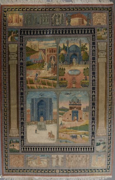 Tapis Tabriz en velours de laine soyeuse...