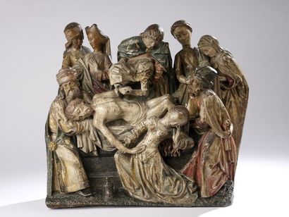 Burial in carved oak and polychrome, altarpiece...