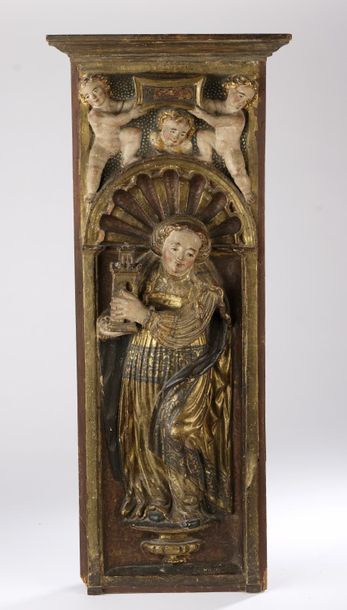 Pair of wooden panels carved in high relief,...