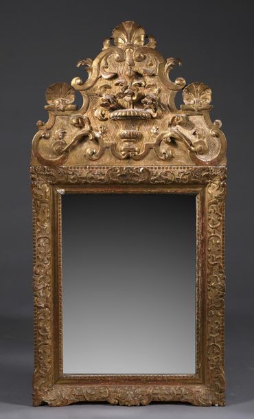 Carved, stuccoed and gilded wood pediment...